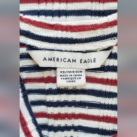 💚5/$25 AEO Ribbed Stripe SleevelessTank Dress Size XS Navy White Red Stretch - Picture 7 of 8